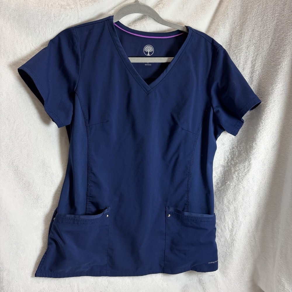 Healing Hands Navy V-Neck Scrub Top with Pockets